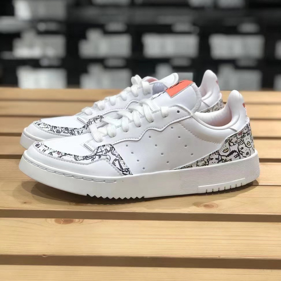 adidas三叶草女鞋秋季supercourt涂鸦印花小白鞋运动板鞋板鞋