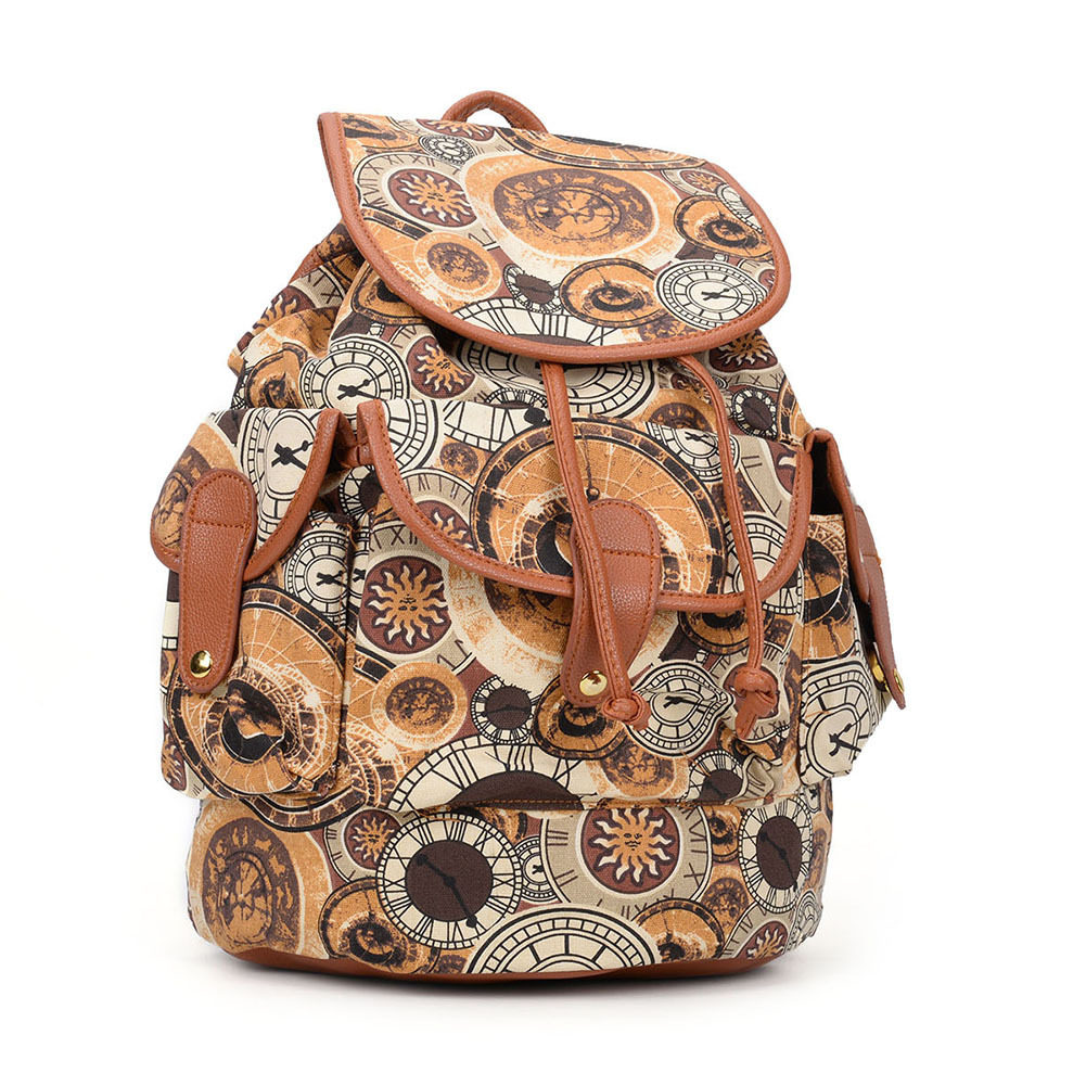 新款牛津布太阳图案双肩包女轻韩版学院风抽绳可爱学生背包帆布包