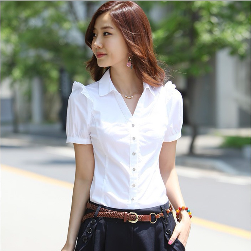 女装雪纺正装衬衣半袖ol韩版大码修身新白衬衫