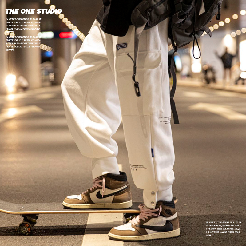 秋季新款简约百搭休闲情侣裤子宽松束脚薄款运动卫裤男女潮牌ins