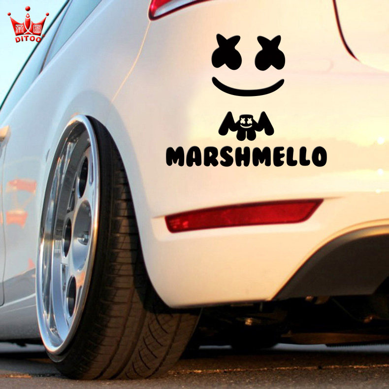 marshmello棉花糖潮牌汽车贴纸电子音乐xx笑脸dj遮挡汽车装饰贴