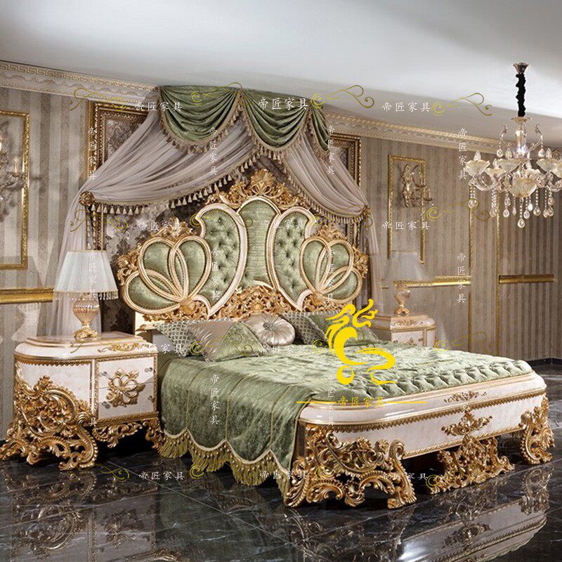 法式床欧式古典别墅家具定制布艺双人18m大床实木雕花婚床bed