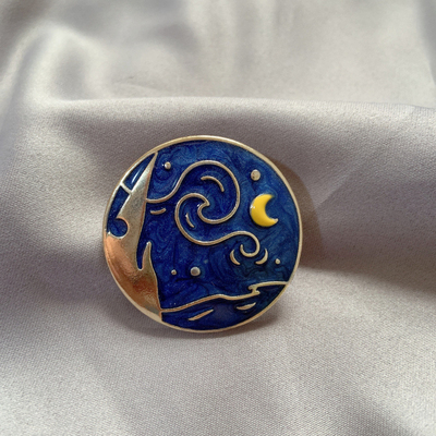 梵高油画星河月夜复古珐琅胸针女气质文艺珍珠胸花毛衣徽章配饰品