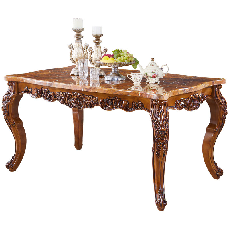 餐桌实木欧式方桌大理石台面长方形雕花美式饭桌实木餐桌