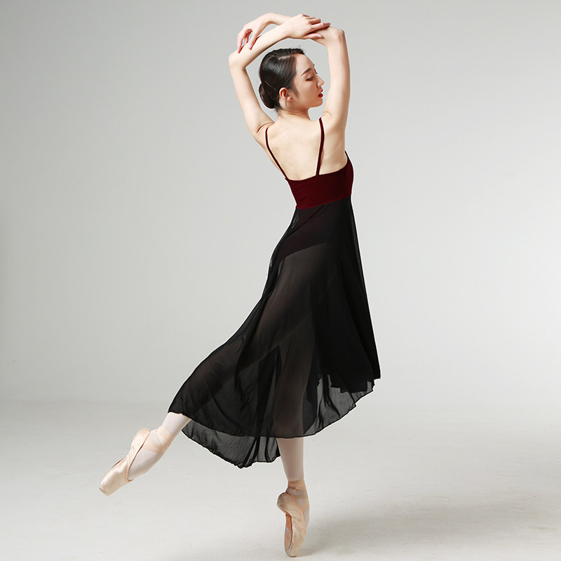 丹诗戈舞蹈服形体服女连体教师舞蹈纱裙大裙摆吊带芭蕾舞蹈练功服