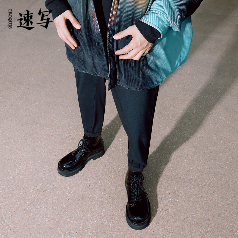 速写男装春夏新款休闲长裤宽松撞色拼接运动工装潮流卫裤舒适时尚