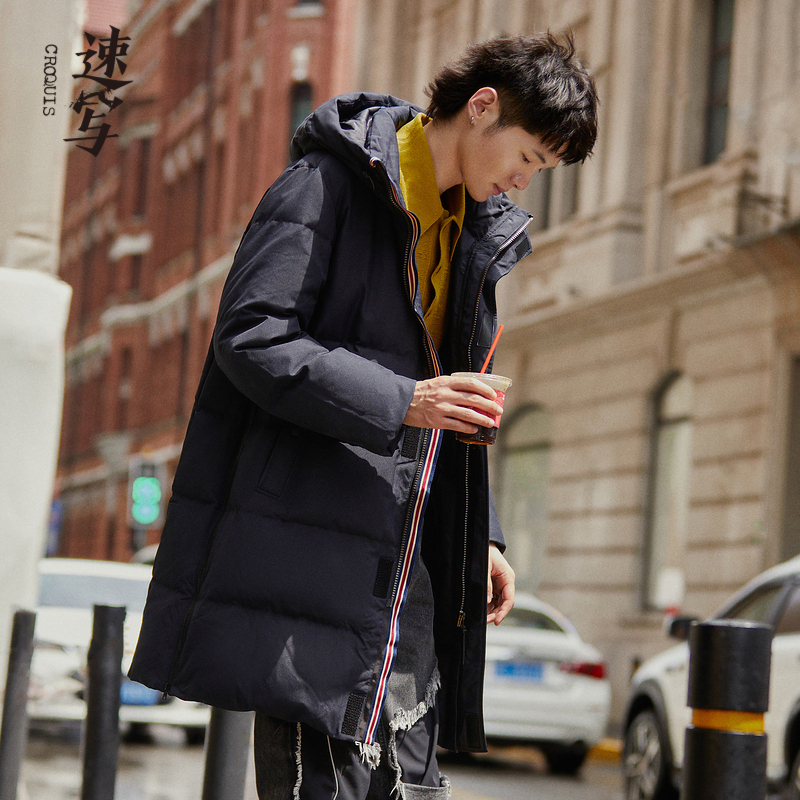 速写男装秋冬羽绒服连帽中长款保暖加厚个性舒适时尚外套个性情侣