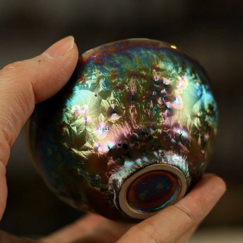 台湾七彩曜变孔雀品茗窑变天目釉茶盏茶杯