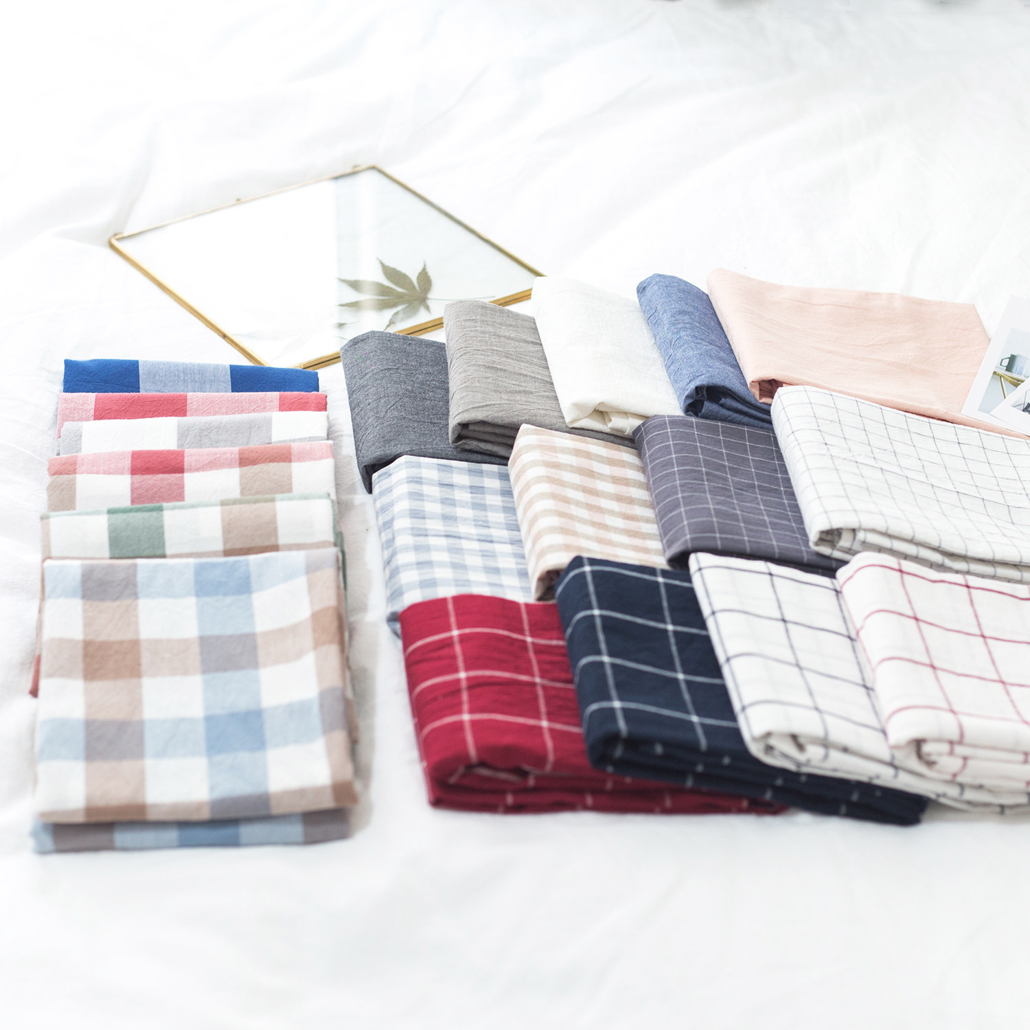 纯色水洗枕头套纯棉条纹格子枕套全棉不掉掉色枕套