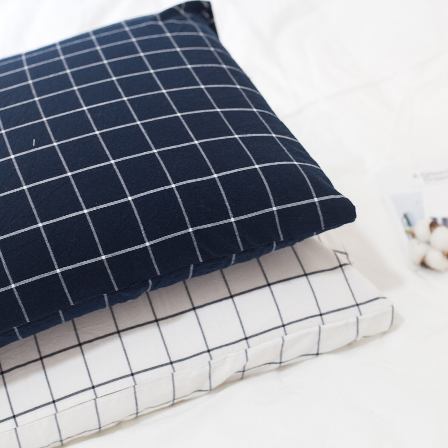 纯色水洗枕头套纯棉条纹格子枕套全棉不掉掉色枕套