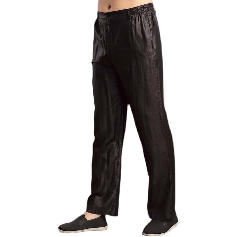 唐装宽松版桑蚕丝男裤真丝绸缎休闲裤男士莨绸休闲裤