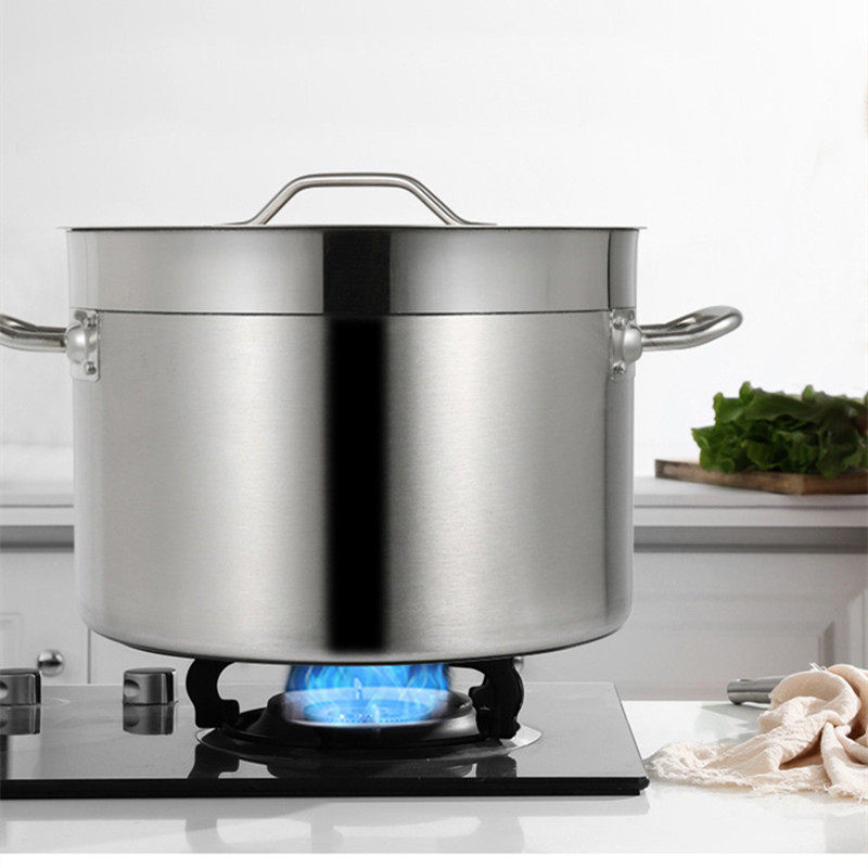 加厚不锈钢汤锅双耳汁锅复合厚底矮汤桶大型商用汤锅