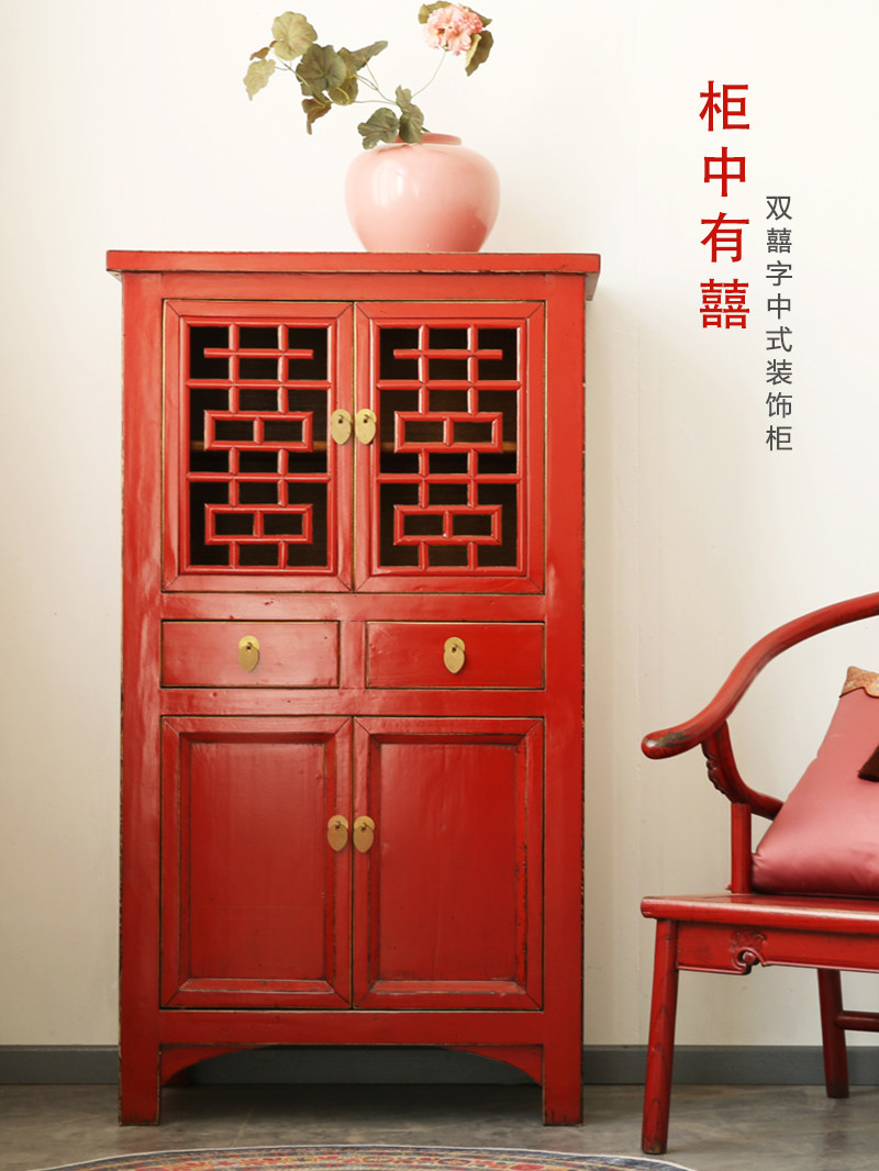 中国新中式做旧透气高透气国风实木榫卯立柜镂空角柜