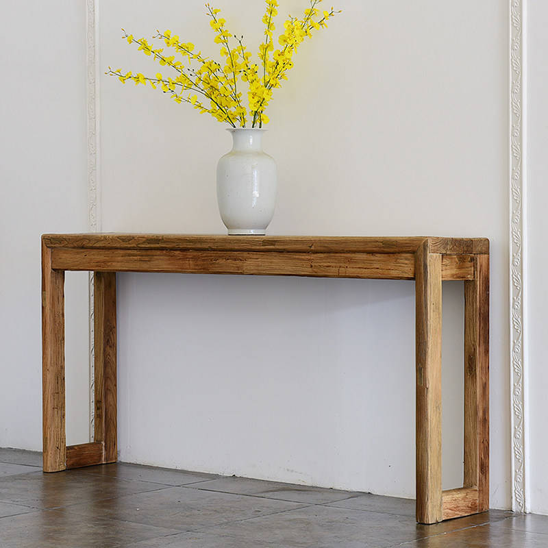 玄关复古条案长桌榆木家具免漆门板桌实木条条案