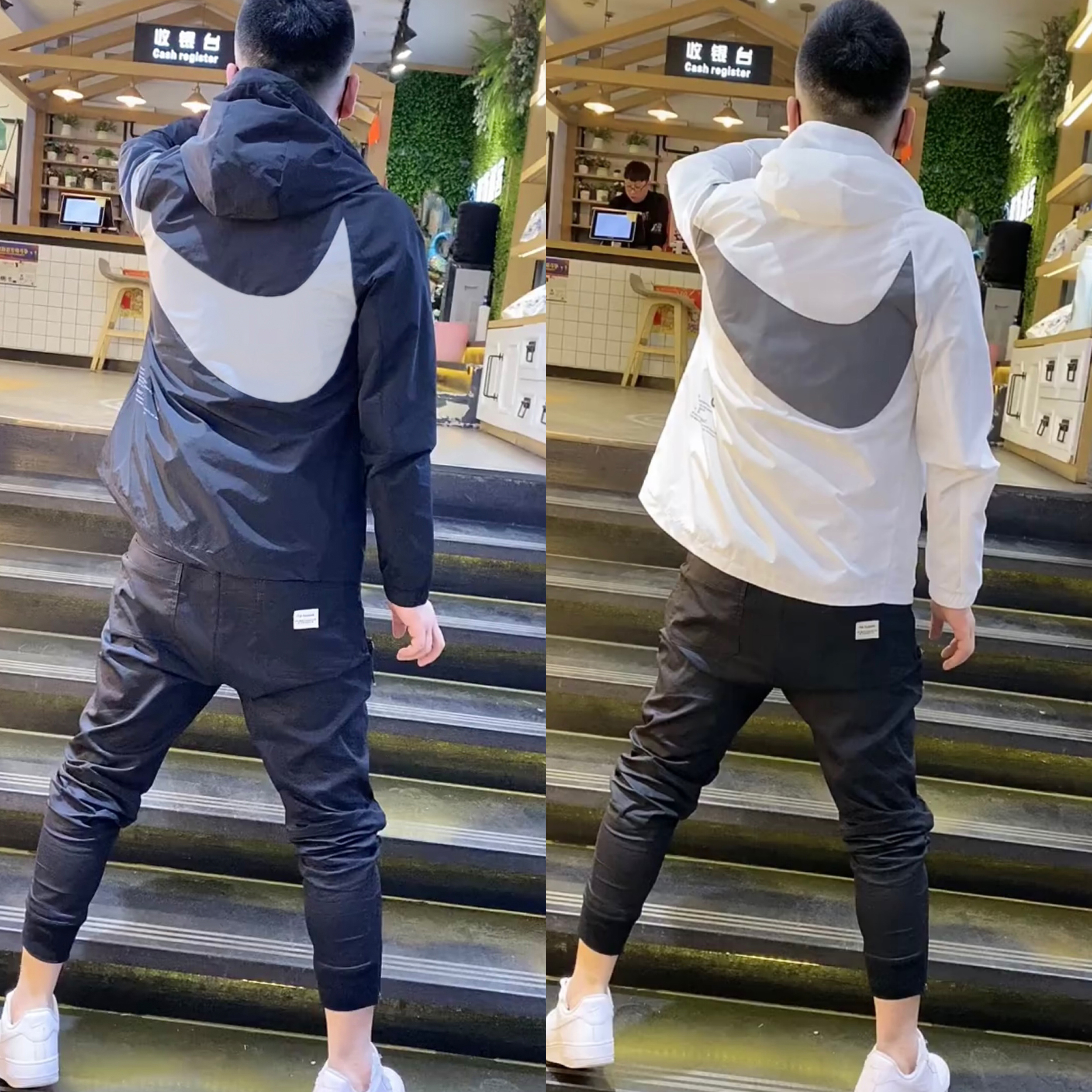 男士春秋短款外套大对号拼色连帽休闲情侣运动宽松新款夹克薄2188