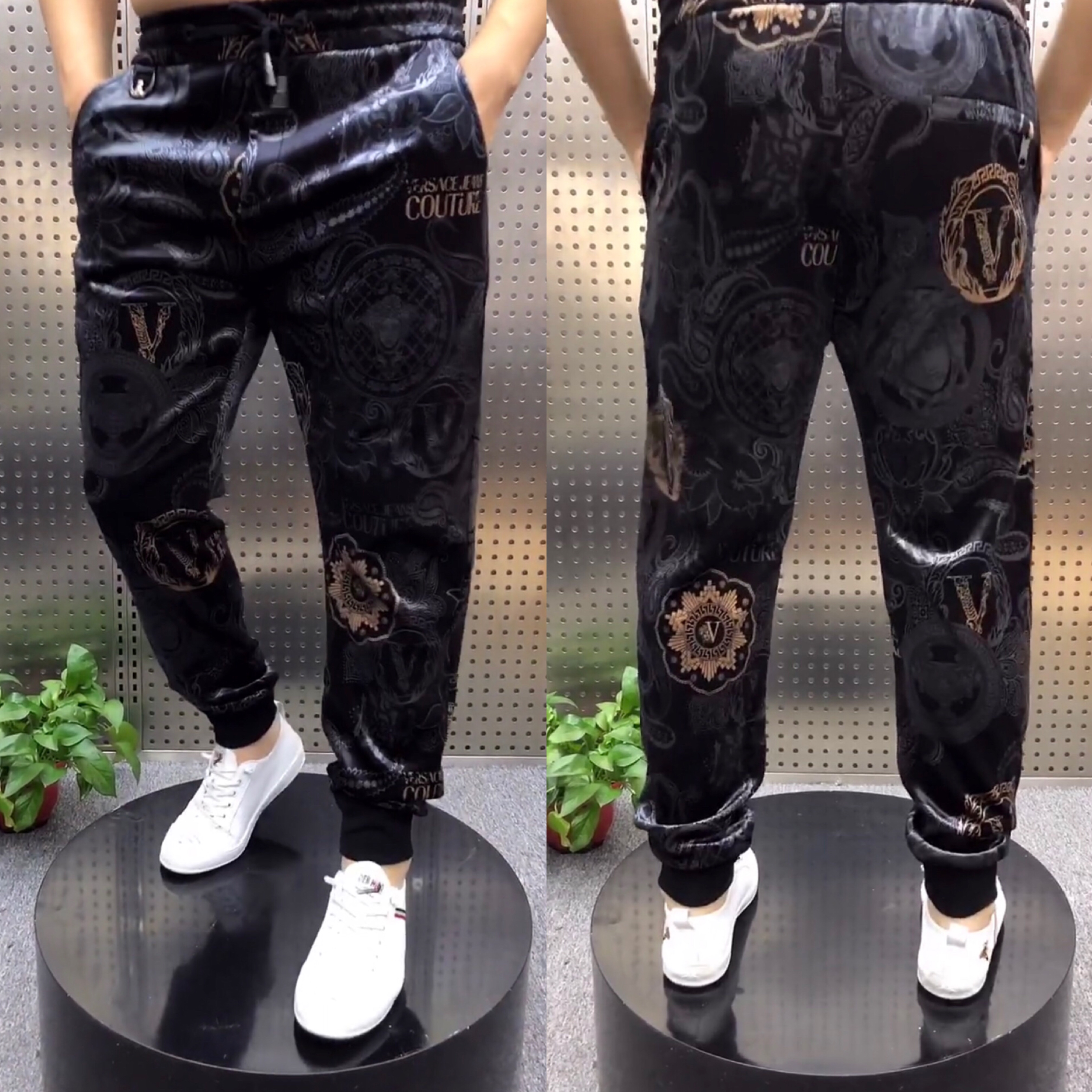 1896夏季男士时尚休闲裤薄料透气个性随机印花美杜莎女王小脚裤潮