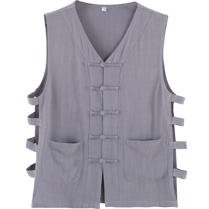 亚麻凉爽质感老北京中式马褂复古盘扣陕北背心背心