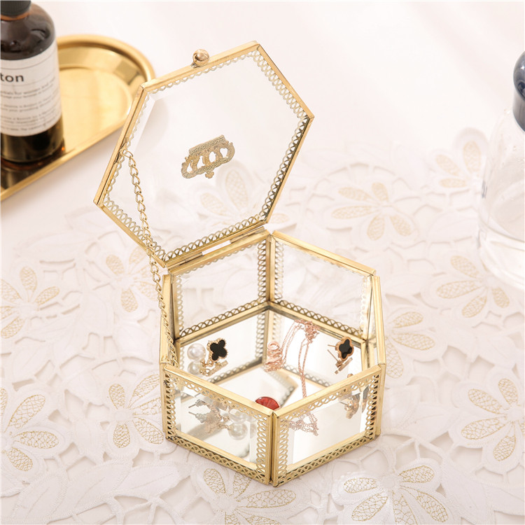 收纳复古玻璃首饰盒珠宝饰品欧式耳环戒指项链桌面收纳盒