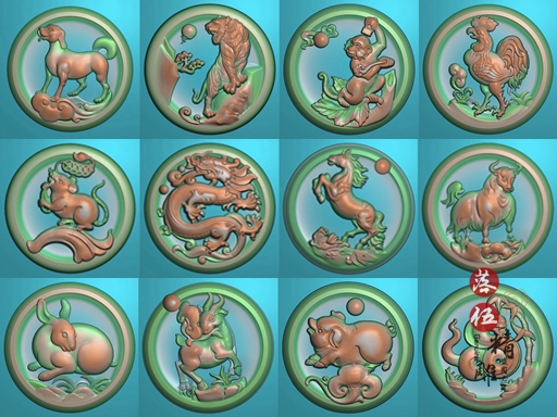 十二生肖全套圆牌0008玉雕生肖精雕图猪牛虎兔羊玉雕