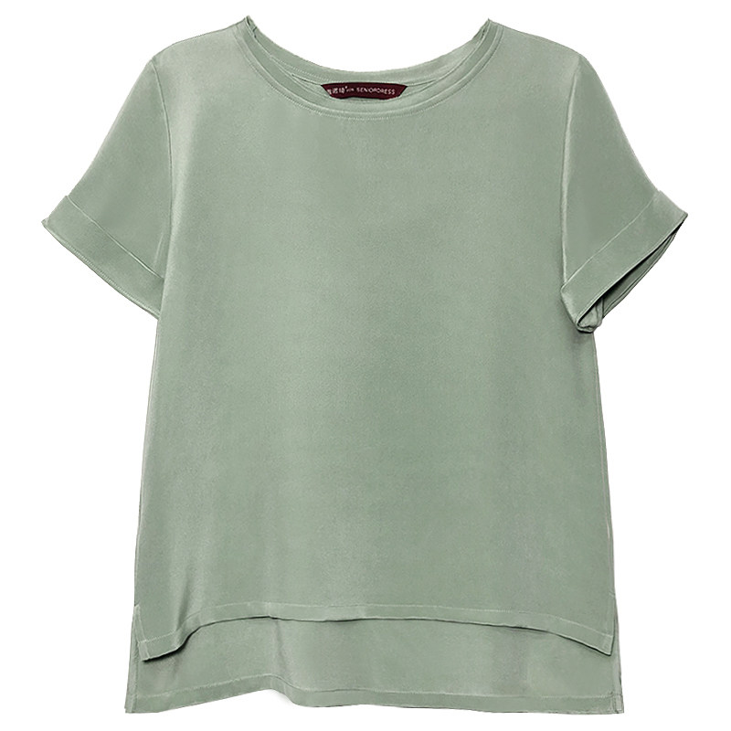 unq温柔雾霾绿30姆米6a重磅砂洗桑蚕丝纯色真丝短袖t恤上衣女