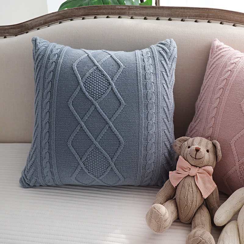 抱枕毛线卧室沙发靠垫针织枕套麻花柔软欧风靠垫