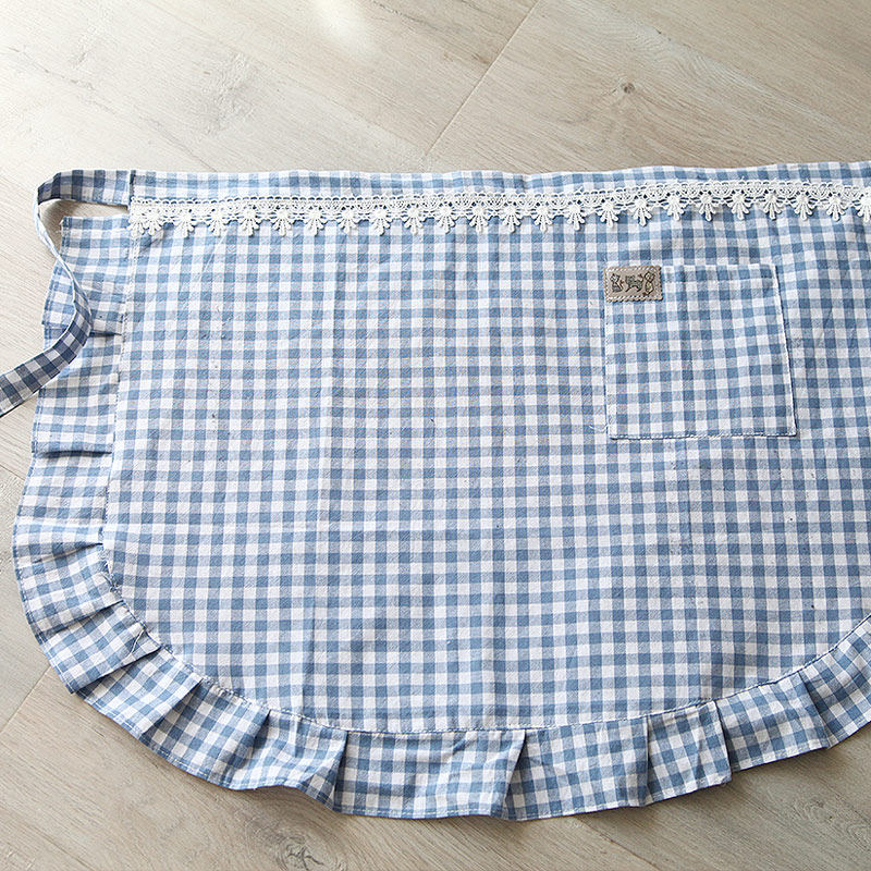 围裙格子裙带兜韩版时尚厨房防水防污成人挂脖半身围裙