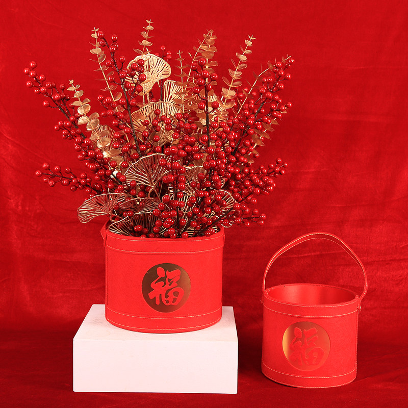 喜庆福桶结婚红果装饰乔迁开业发财摆件客厅摆件