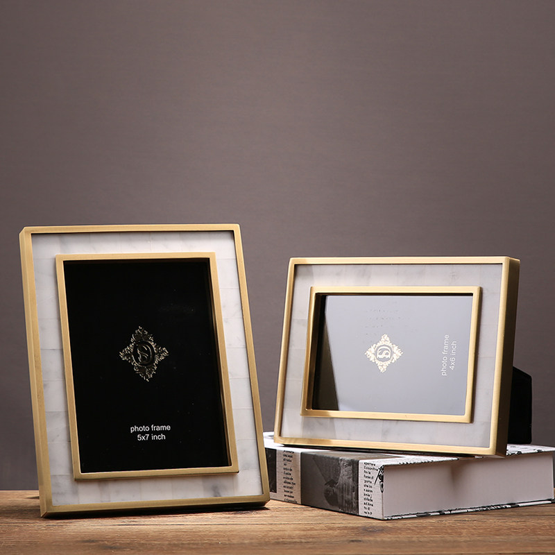 美式轻奢创意相框摆台6寸7寸大理石相片框高档样板间桌面摆件