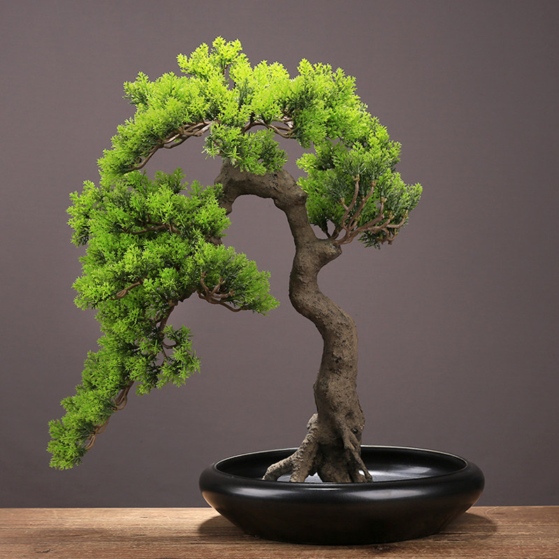 新中式别墅装饰品样板酒店书房客厅摆件盆景迎客松摆件