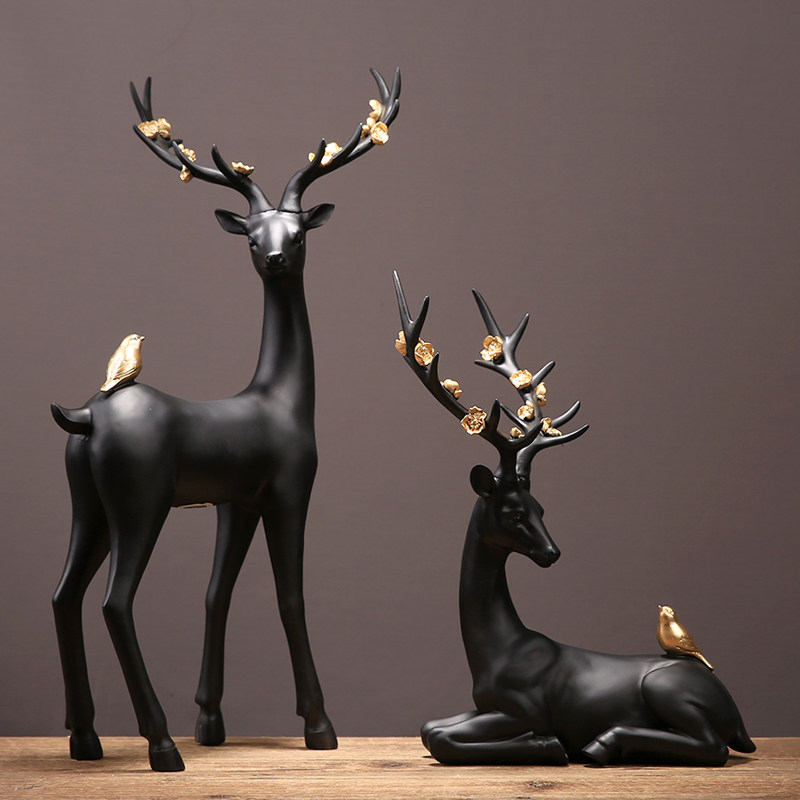 北欧轻奢创意梅花鹿树脂摆件美式客厅电视柜玄关摆件