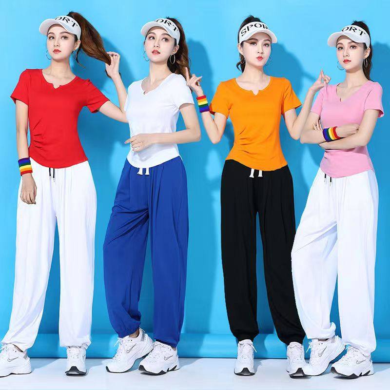 衣服团体运动健身装 套装 时尚 杨丽萍广场舞服装 新款 女夏短袖抖音