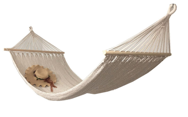 户外休闲波西米亚棉绳编织白色流苏吊床木棒室外吊床