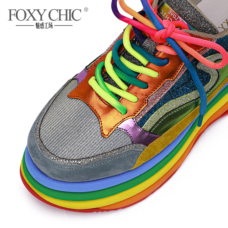 foxychic彩色老爹鞋女潮牌2020新款撞色真皮时尚休闲鞋