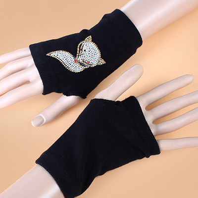 手套短款露指毛线保暖韩带钻秋冬女士半指女学生手套