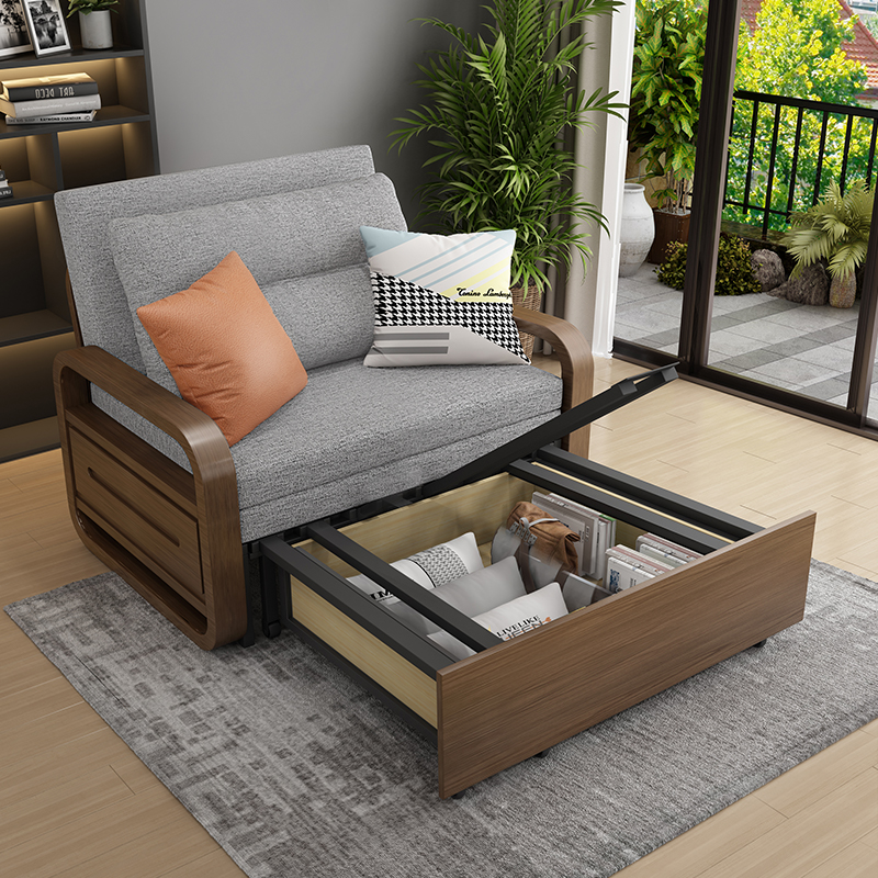 实木沙发推拉两用单人可折叠90cm客厅多功能小户沙发床