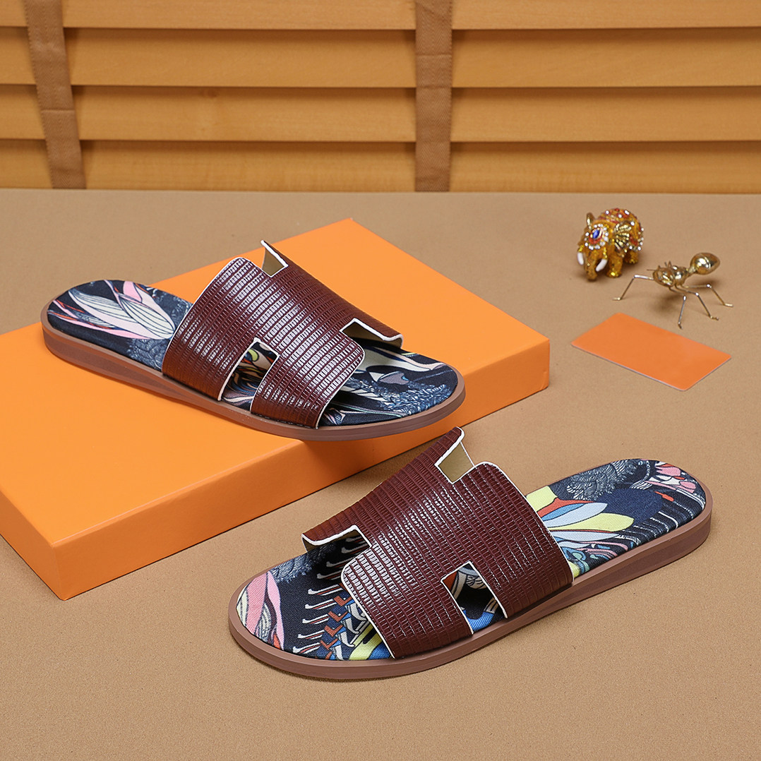 拖鞋欧洲站男夏一字潮流网红真皮奢侈品广州时尚一字拖