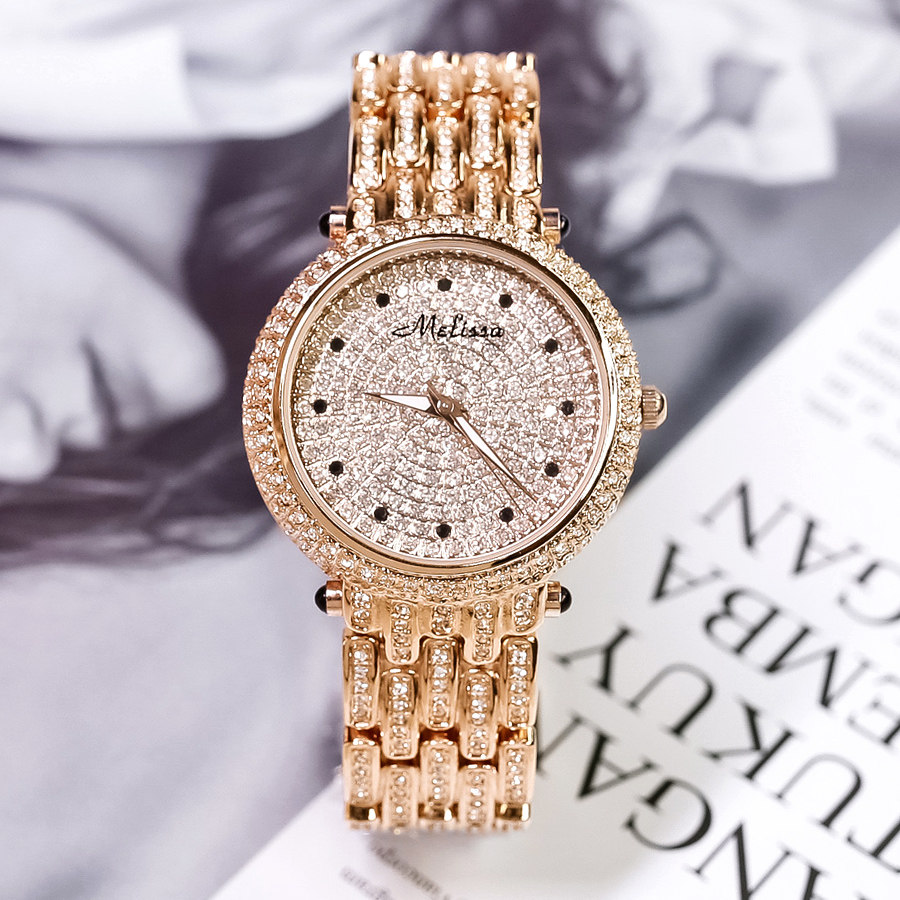 玛丽莎网红带钻女表大表盘满天满天星星光时尚潮流个性国产腕表