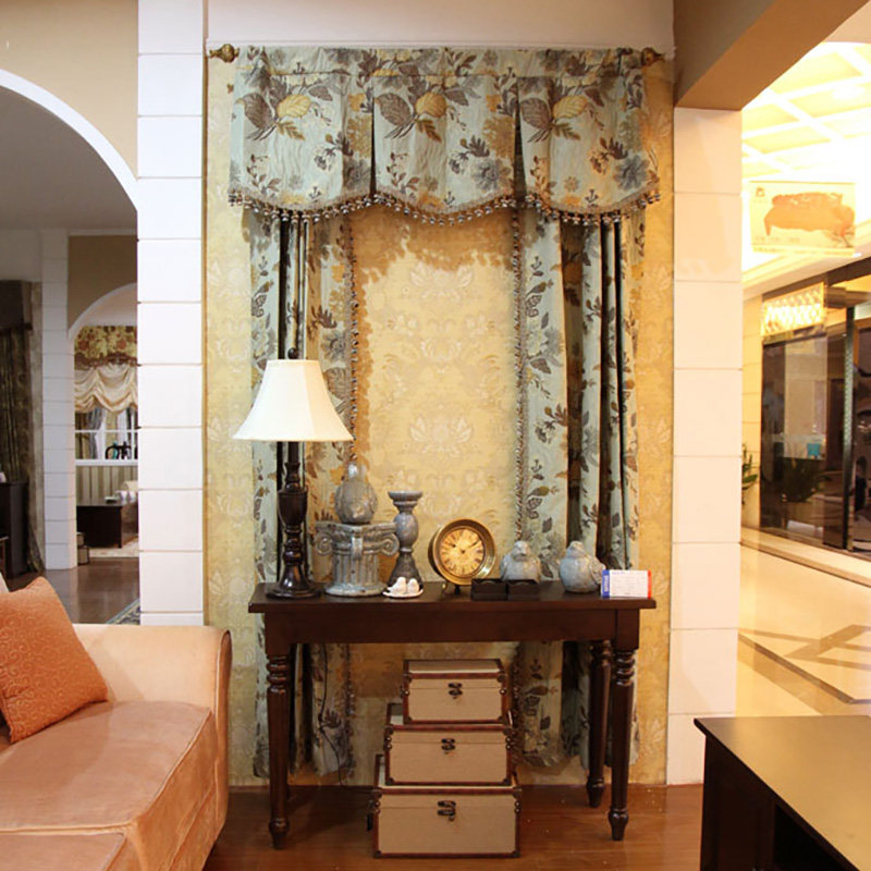 圣奇尼进口美式乡村田园窗帘卧室棉麻提花大花客厅窗幔全屋定制