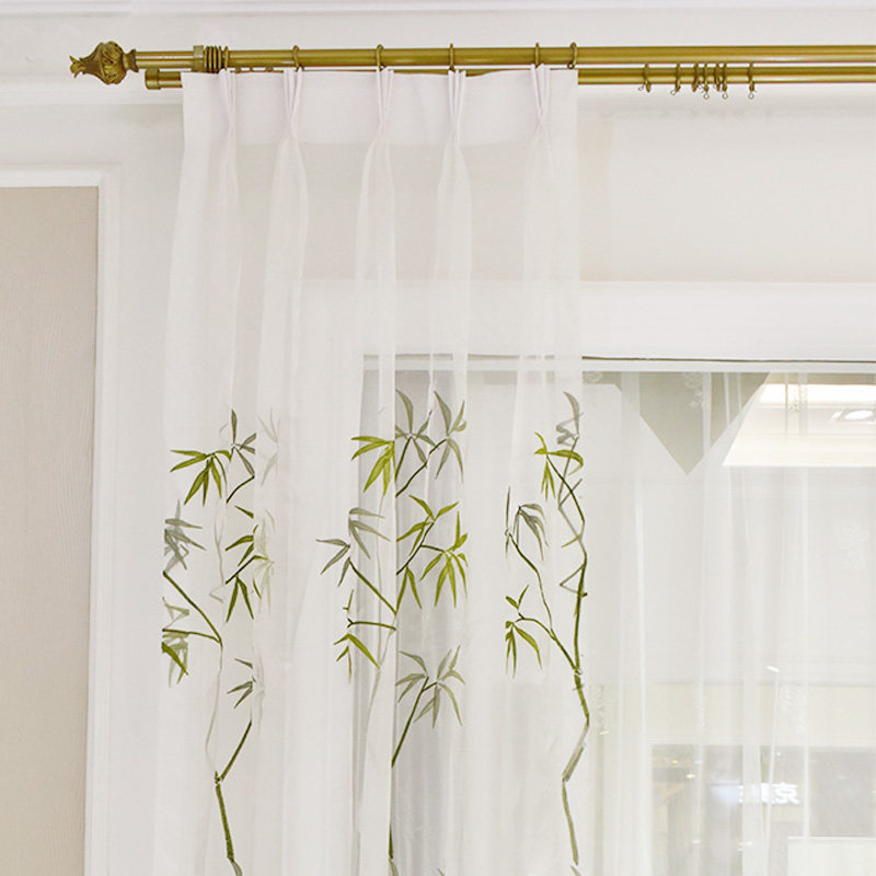 圣奇尼中式窗纱刺绣纱帘窗帘卧室窗竹子风水绣花纱白色纱半透清新