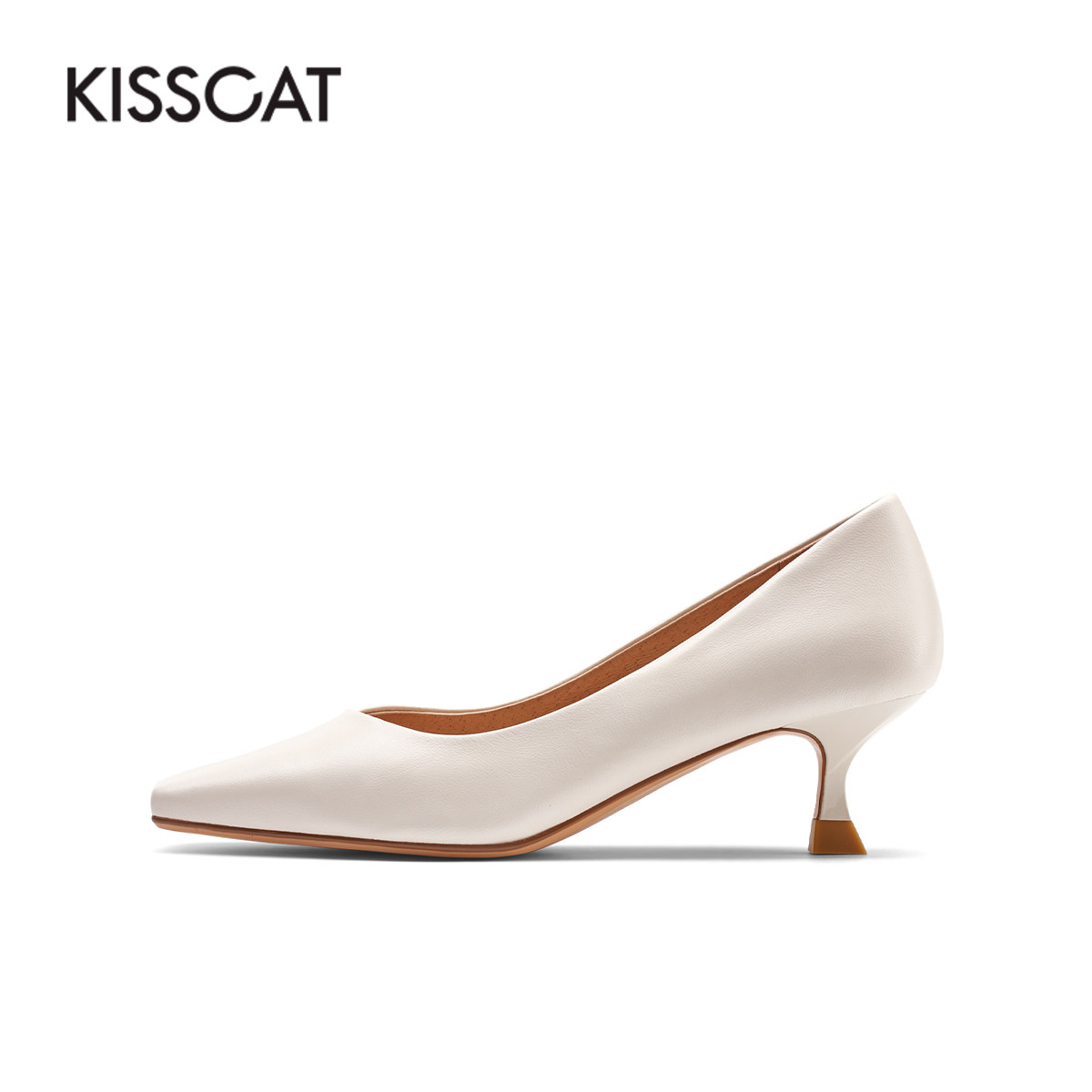 接吻猫高跟鞋2022春夏新款简约气质仙女方头羊皮单鞋