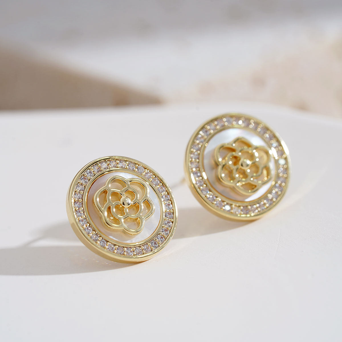 白贝母山茶花花朵超仙耳饰夏天小众耳环法式设计耳钉