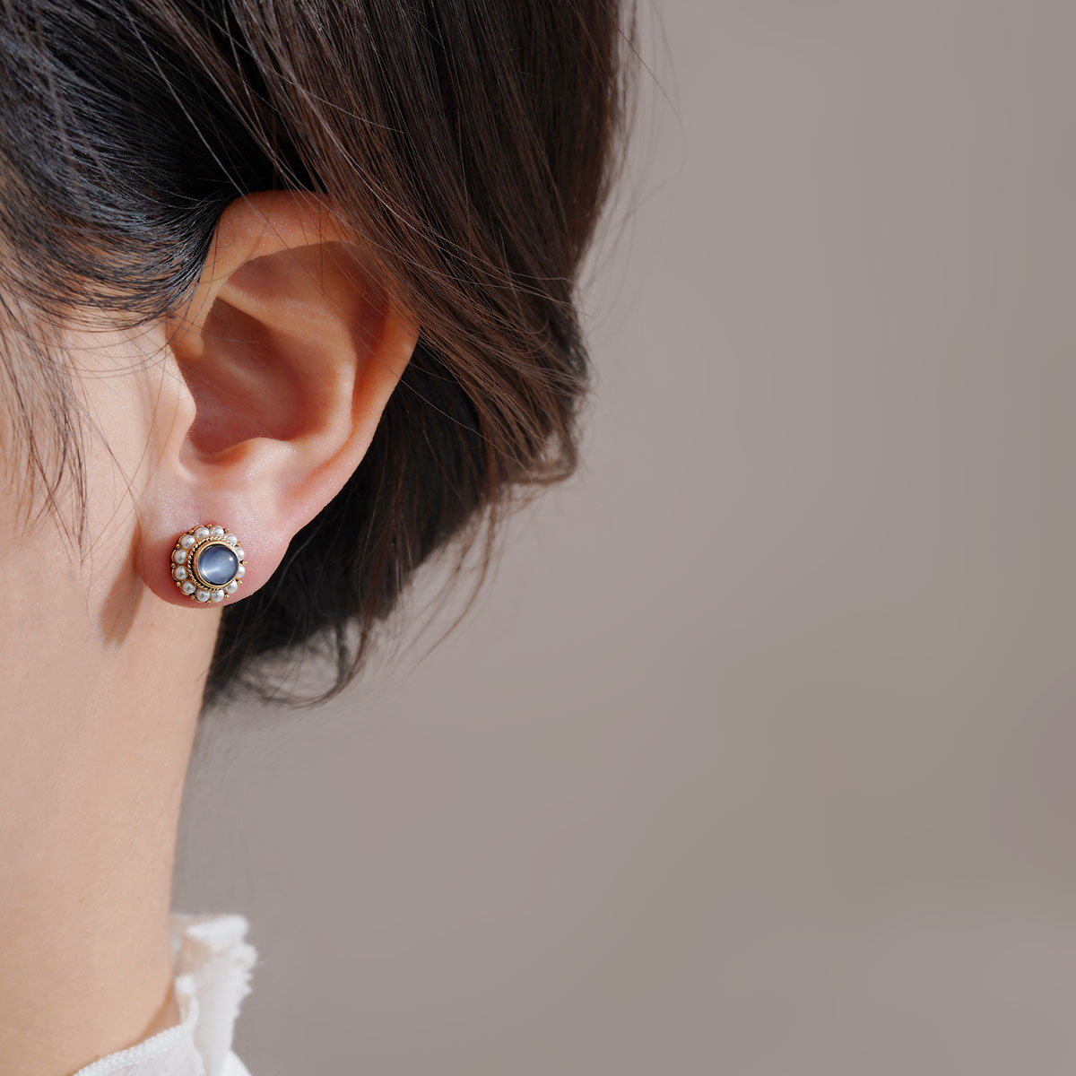 蓝色猫眼耳环高级小众chic好看精致耳钉特别耳钉