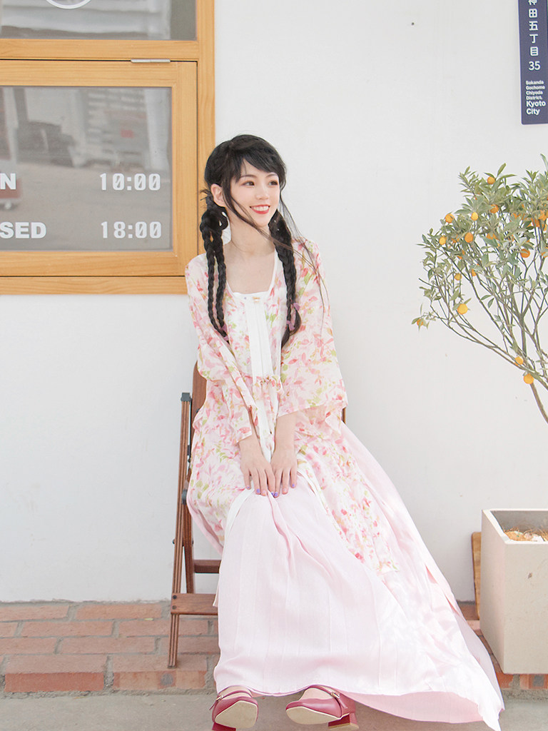 墨蕖堂原创明制汉圆领半袖改良主腰明满褶裙汉服