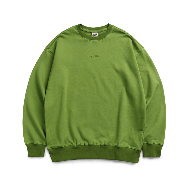 equality牛油果绿日系宽松薄款套头圆领无帽卫衣男长袖情侣装秋装