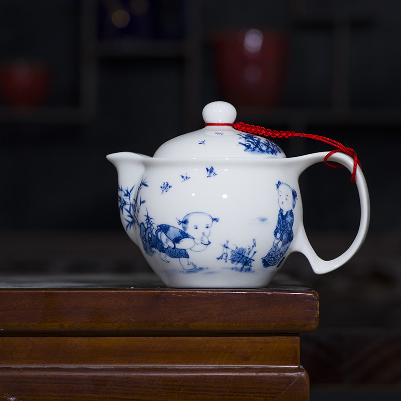 茶壶陶瓷单壶带过滤青花青花瓷瓷釉下彩居家中式茶壶