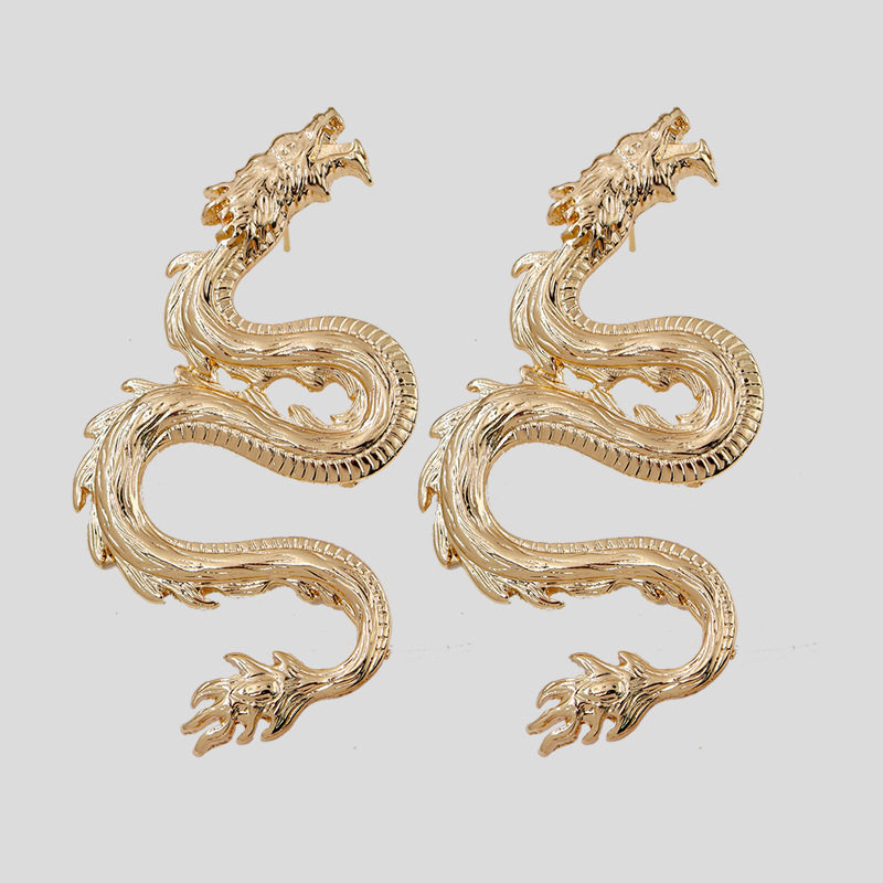 欧美2020爆款中国中国龙龙形耳环跨境平台热销耳环