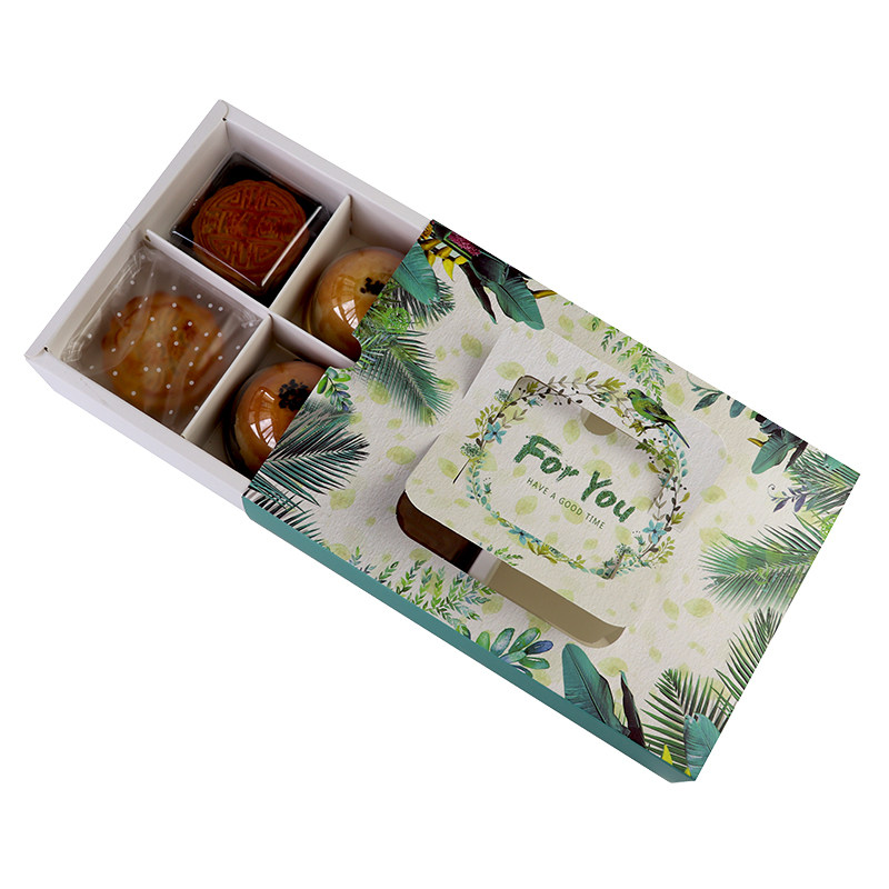 50g75克中中秋月饼蛋黄绿叶花环包装盒4粒6粒点心包装盒