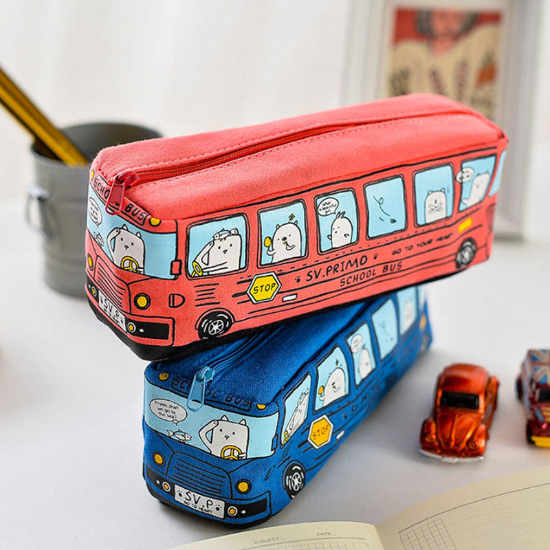 创意汽车巴士铅笔盒大容量帆布铅笔文具学生学习笔袋