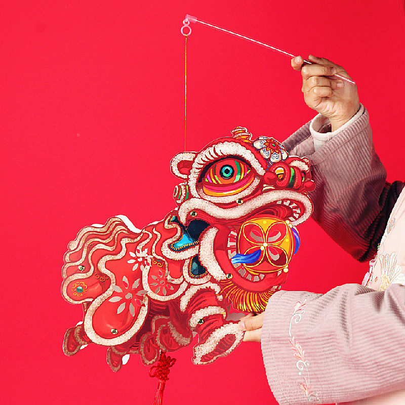 复古传统纸灯灯笼儿童新年狮子手提手工diy灯笼