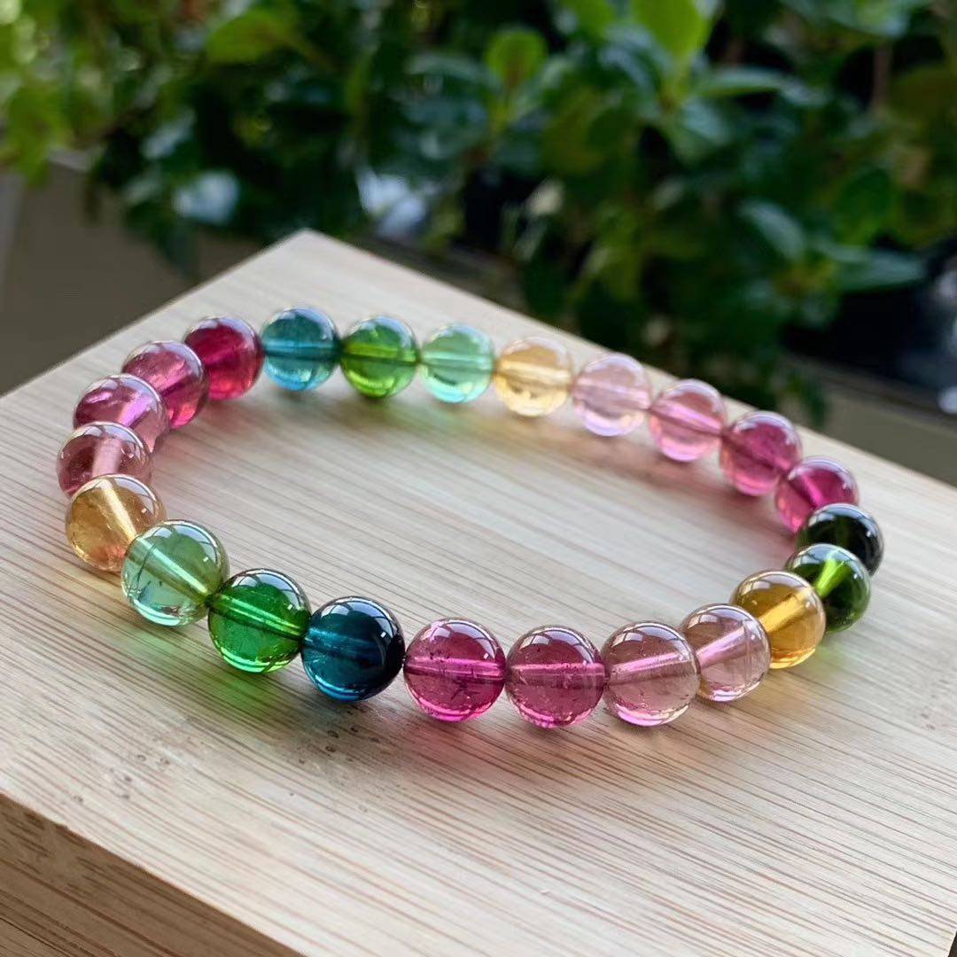 碧玺天然正品彩虹手链女单糖果色手串8mm彩色手链